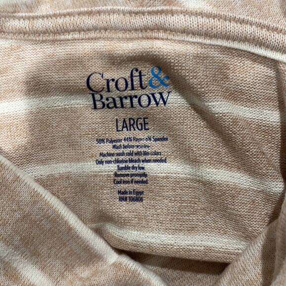 Croft & Barrow Beige white stripe 3/4 sleeve Cowlneck top - Picture 5 of 9